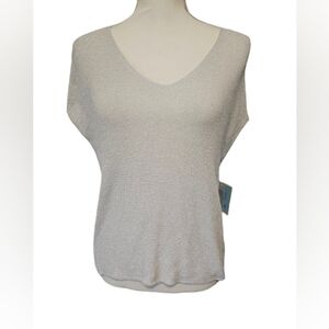 CeCe White with Silver Glimmer V-Neck Top Women's Size Medium NWT